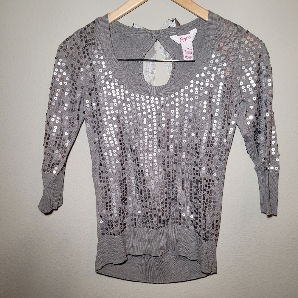 Candies Gray Sweater 3/4 Inch Sleeve Size Medium